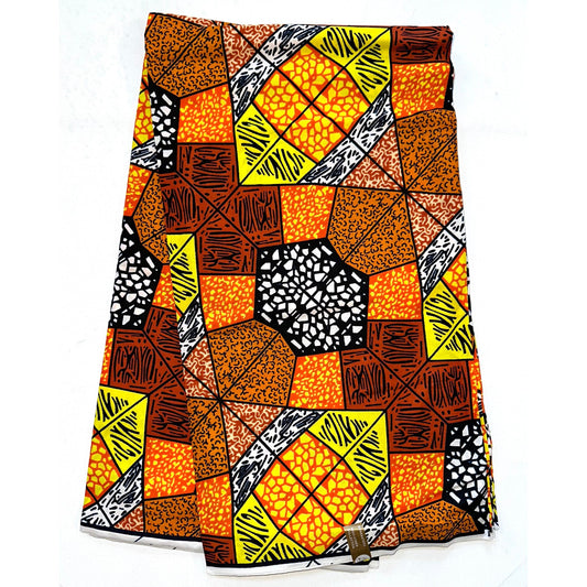 African Print Fabric/ Ankara - Orange, Yellow, Brown ‘Honey & Clove' Design, YARD or WHOLESALE