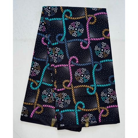 African Print Fabric/ Ankara - Black, Purple, Teal, Brown 'All Tied Up', YARD or WHOLESALE