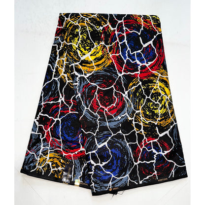 African Print Fabric/ Ankara - Red, Blue, Gray, Yellow 'Forces of Nature Remix' Design, YARD or WHOLESALE