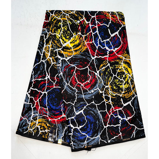 African Print Fabric/ Ankara - Red, Blue, Gray, Yellow 'Forces of Nature Remix' Design, YARD or WHOLESALE
