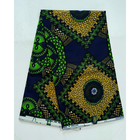 African Print Fabric/ Ankara - Brown, Green, Blue 'Uzo' Design, Per Yard or Wholesale