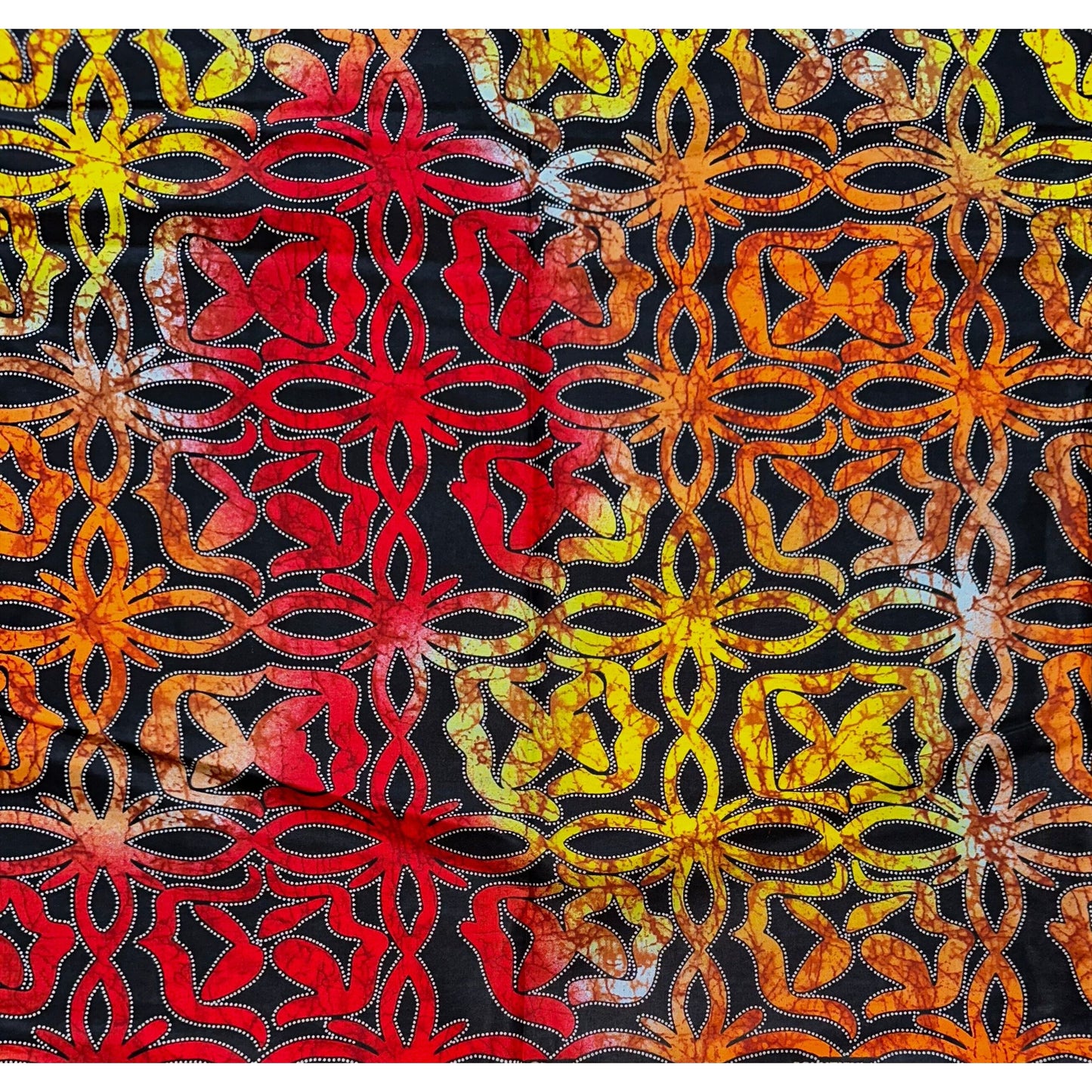 African Print Fabric/ Ankara - Red, Orange, Yellow "Adesuwa Cross", YARD or WHOLESALE