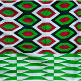 African Fabric/ Woven Kente - Green, Red, Black, White “Akosia”, 4 Yards