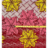 African Print Fabric/Ankara - Pink, Yellow, Brown, Dark Red "Airy Florals" Design