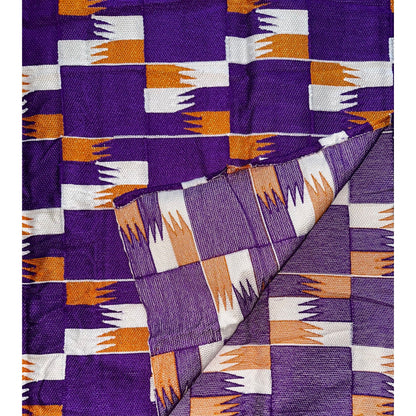 African Fabric/ Woven Kente - Purple, Orange, White, Metallic Gold “Akyiwade”, 4 Yards