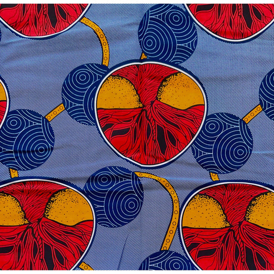 African Print Fabric/ Ankara - Red, Blue, Orange 'Zami Round' Design, YARD or WHOLESALE
