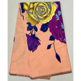 African Print Fabric/Ankara - Light Peach 'Epic Blooms' Design, YARD or WHOLESALE