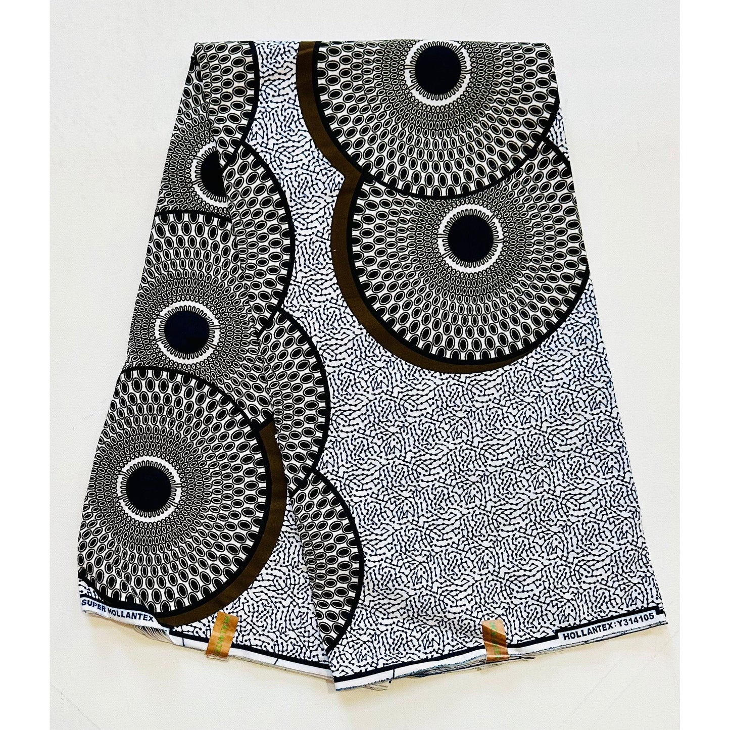 African Print Fabric/ Ankara - Brown, Navy, White 'Bullseye Remix' Design, YARD or WHOLESALE