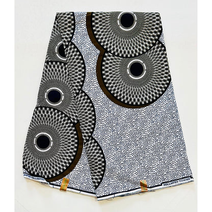 African Print Fabric/ Ankara - Brown, Navy, White 'Bullseye Remix' Design, YARD or WHOLESALE