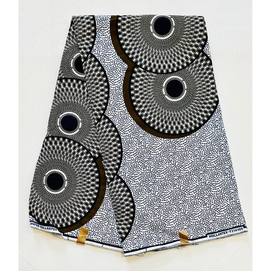 African Print Fabric/ Ankara - Brown, Navy, White 'Bullseye Remix' Design, YARD or WHOLESALE