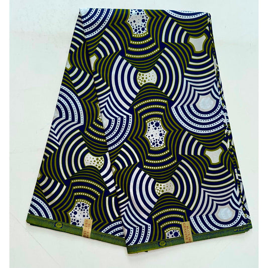 African Print Fabric/ Ankara - Green, Navy, Shimmering Silver 'Nthanda’ YARD or WHOLESALE