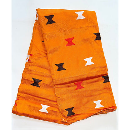 African Fabric/ Woven, Embroidered Kente - Orange, Brown “Yooku”, ~2 Yards