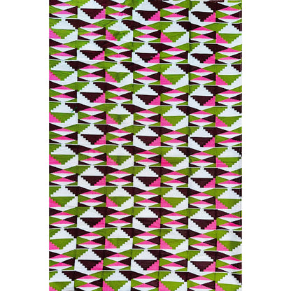 African Fabric/ Woven Kente - Pink, Green, Brown “Akosua”, 4 Yards