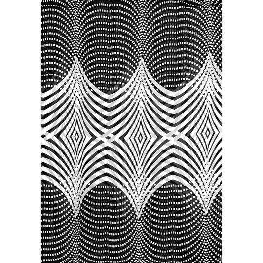 African Print, Chiffon Fabric- Black, White "Lalibela Heights", ~ 2 Yards