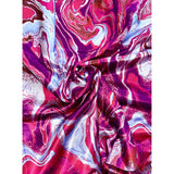 African Print, Satin Fabric - Purple, Dark Red, Pink, Blue "Wasi Whirl", Yard or Wholesale