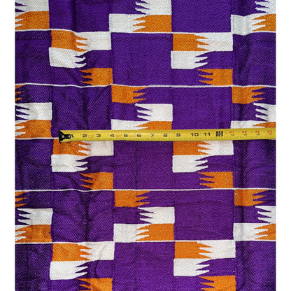 African Fabric/ Woven Kente - Purple, Orange, White, Metallic Gold “Akyiwade”, 4 Yards