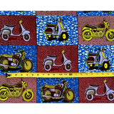 African Print Fabric/ Ankara - Brown, Blue, Yellow 'Biker Babe,' YARD or WHOLESALE