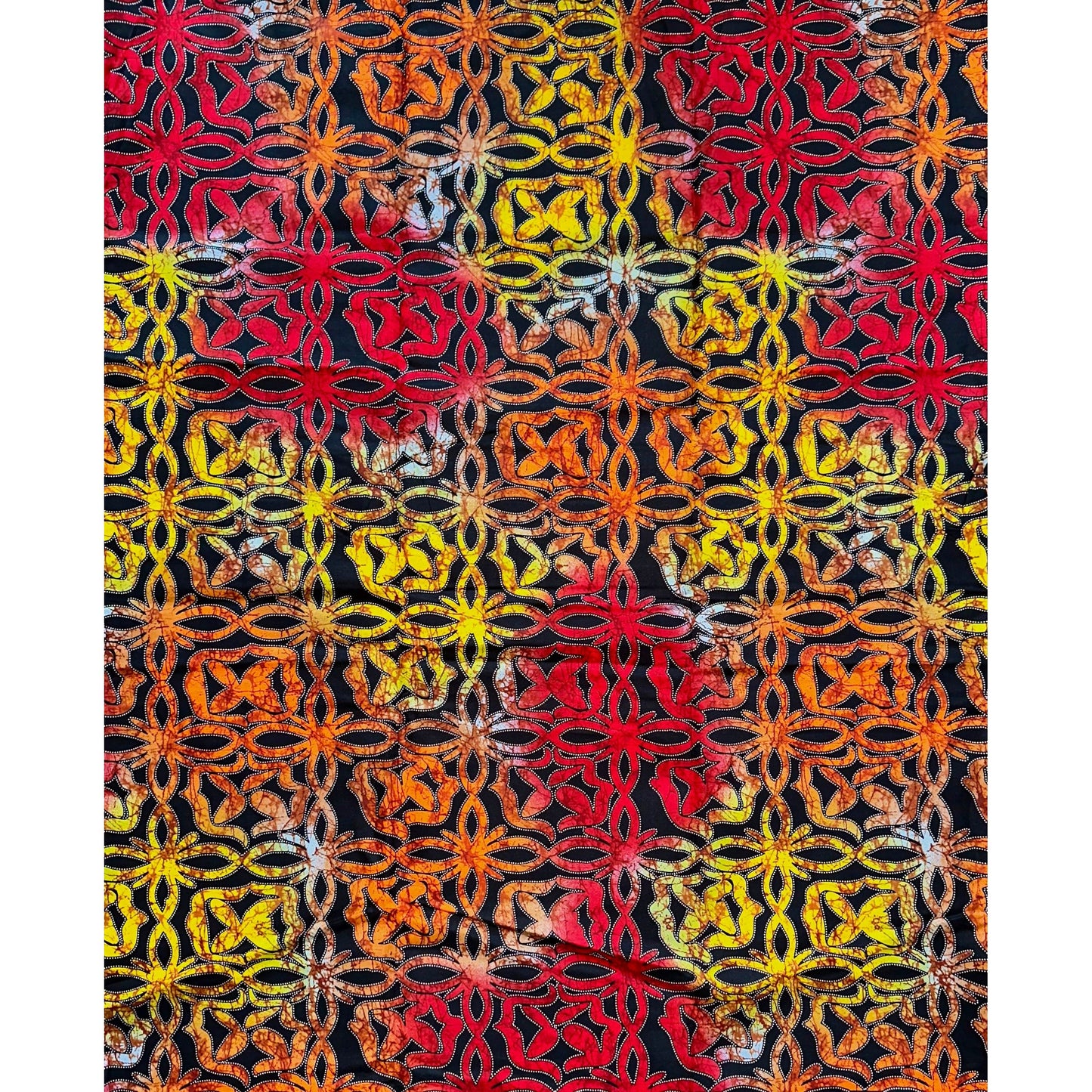 African Print Fabric/ Ankara - Red, Orange, Yellow "Adesuwa Cross", YARD or WHOLESALE