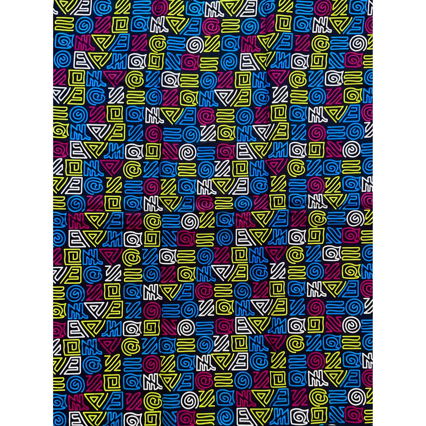 African Print Fabric/ Ankara - Navy, Blue, Magenta, Yellow 'Message from Foumban', YARD or WHOLESALE