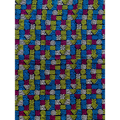 African Print Fabric/ Ankara - Navy, Blue, Magenta, Yellow 'Message from Foumban', YARD or WHOLESALE
