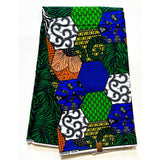 African Fabric/ Ankara - Green, Blue, Yellow, Orange 'Patched & Pieced' Design, YARD or WHOLESALE