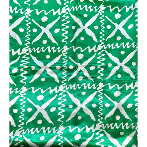 African Print, Satin Fabric- Green, White "Naija To The Max", Per Yard or Wholesale