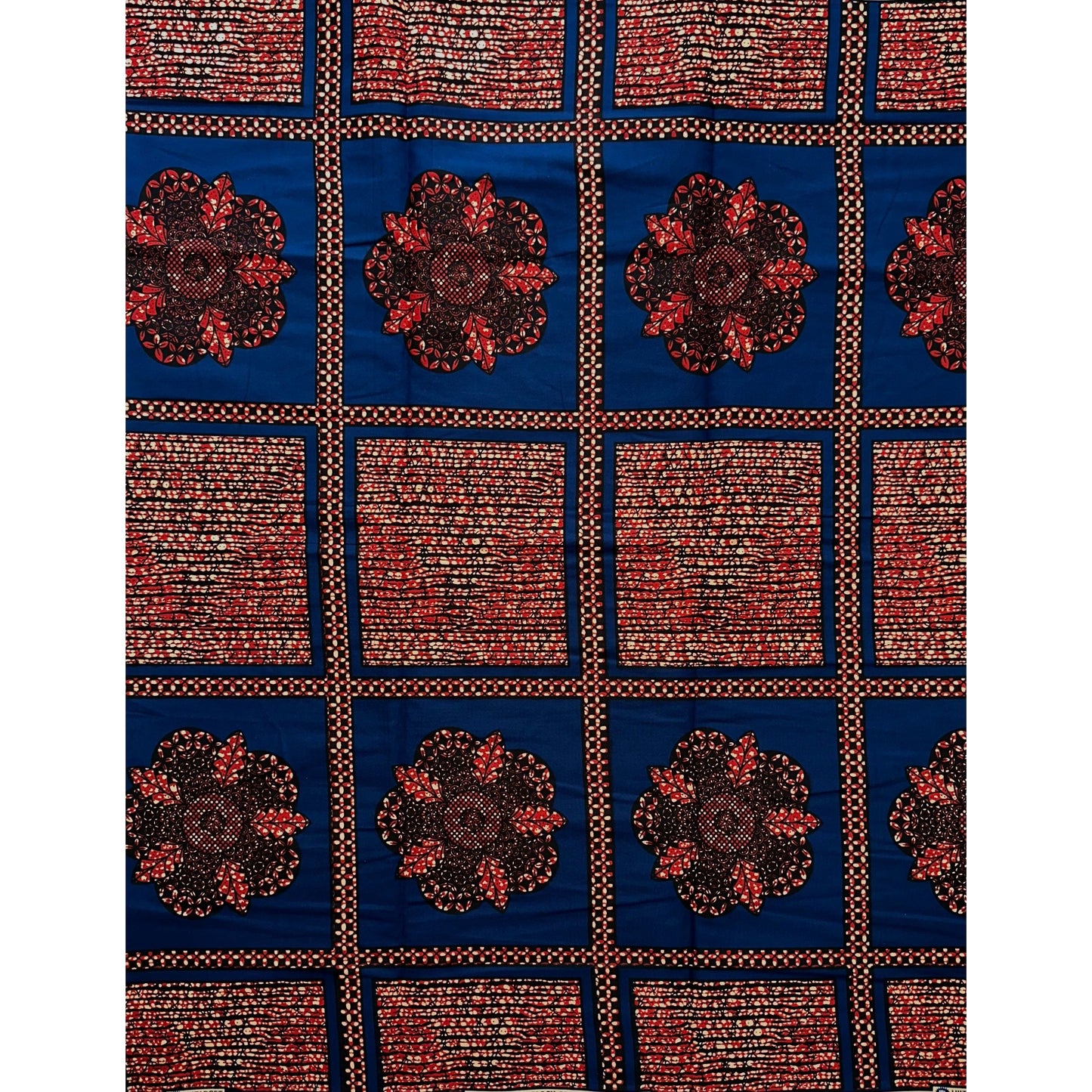 African Print Fabric/ Ankara - Blue, Brown 'Ukeme' Design, YARD or WHOLESALE