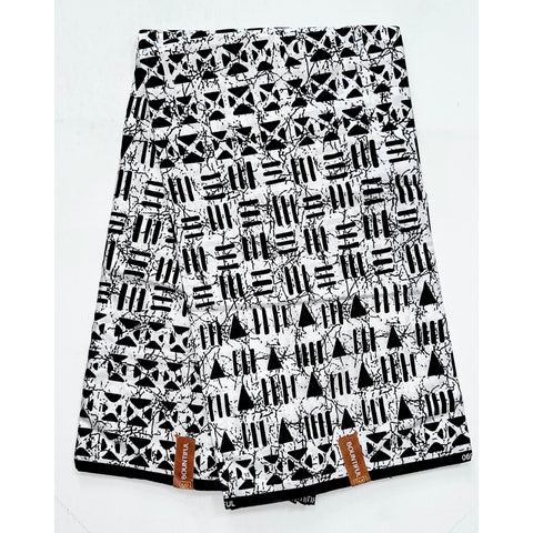 African Print Fabric/ Ankara - Black, White 'Kabiru', YARD or WHOLESALE
