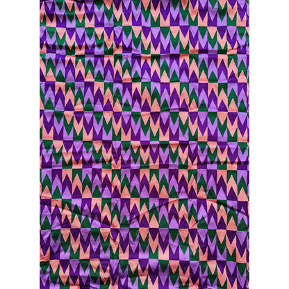 African Fabric/ Woven Kente - Purple, Green, Pink, Metallic Gold “Efuru”, 4 Yards