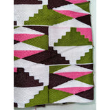 African Fabric/ Woven Kente - Pink, Green, Brown “Akosua”, 4 Yards