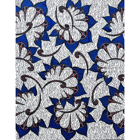 African Print Fabric/ Ankara - White, Blue, Sienna 'Tiphanie Du Jour’ YARD or WHOLESALE