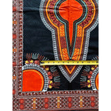 African Dashiki Print Fabric/ Ankara - Beautiful Black & Orange Design, YARD, PANEL or WHOLESALE