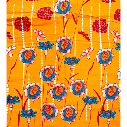 African Print Fabric/ Ankara - Orange, Red, Blue 'Floral Cascade', YARD or WHOLESALE