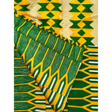 African Fabric/ Woven Kente - Green, Yellow, Beige “Majid”, ~4 Yards