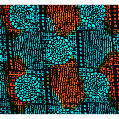 African Print Fabric/ Ankara - Teal, Orange, Black 'Sekou' Design