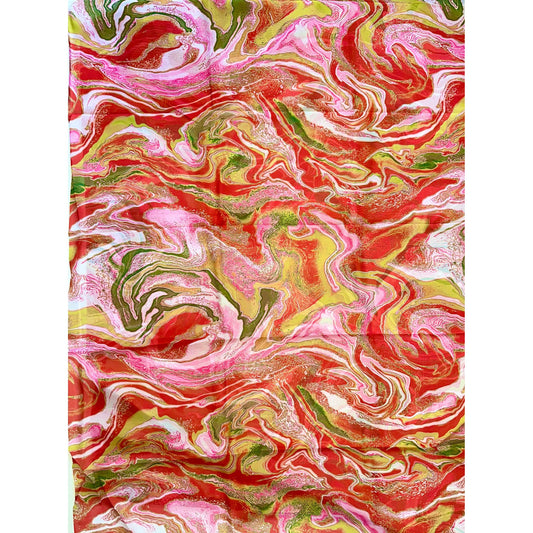 African Print, Chiffon Fabric - Red, Pink, Gold "Wasi Whirl", ~2 Yards