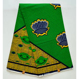 African Print Fabric/ Ankara - Green, Yellow, Navy "Ganizani", Yard or Wholesale