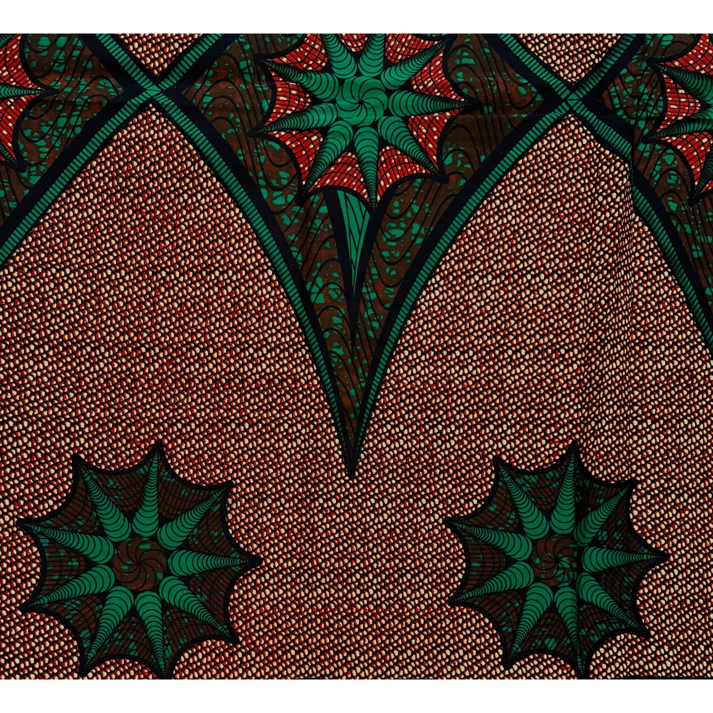 African Print Fabric/ Ankara - Brown, Green 'Tamba' Design, YARD or WHOLESALE