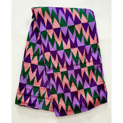 African Fabric/ Woven Kente - Purple, Green, Pink, Metallic Gold “Efuru”, 4 Yards