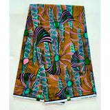 African Print Fabric/ Ankara - Brown, Teal, Green, Pink 'Veni, Vidi, Vici' Design, YARD or WHOLESALE