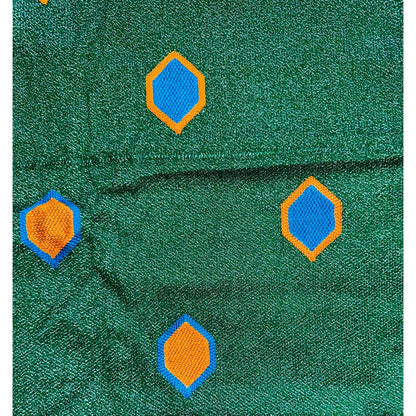 African Fabric/ Woven, Embroidered Kente - Green, Blue, Orange, Silver “Afreyea”, 2 Yards