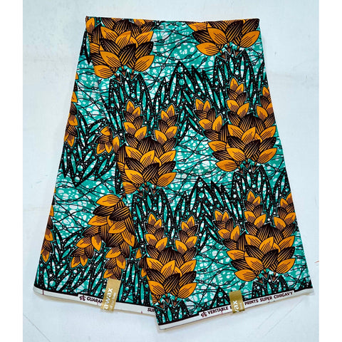 African Print Fabric/ Ankara - Orange, Green, Brown 'Ideals Of Love’