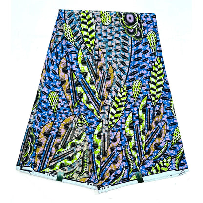 African Print Fabric/ Ankara - Blue, Green, Brown, Black, Shimmering Gold 'Perle Nur’ YARD or WHOLESALE