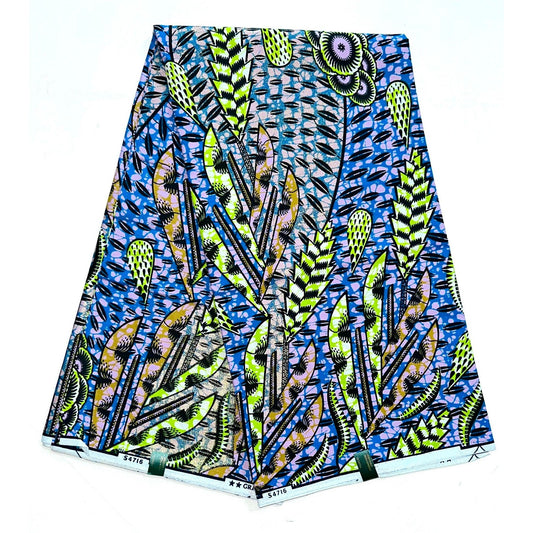 African Print Fabric/ Ankara - Blue, Green, Brown, Black, Shimmering Gold 'Perle Nur’ YARD or WHOLESALE