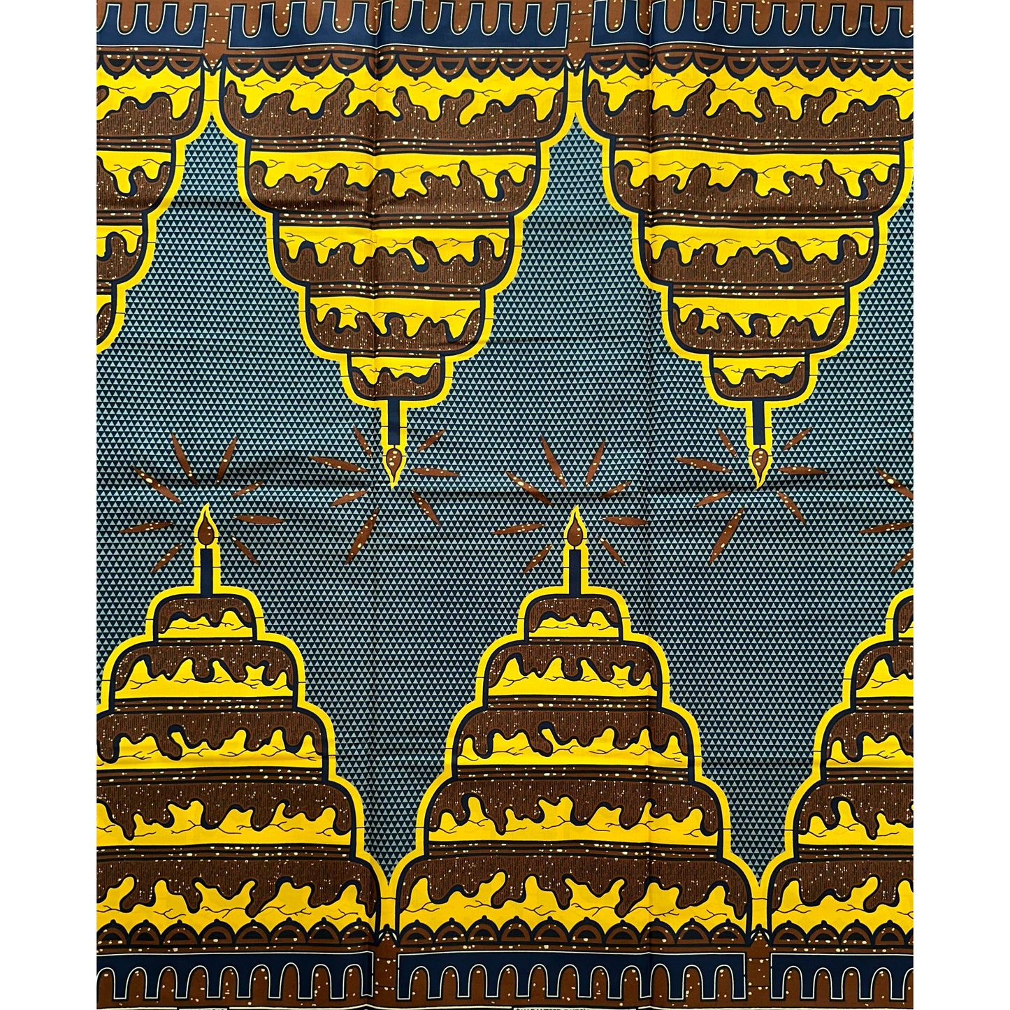 African Print Fabric/ Ankara - Gray, Yellow, Blue, Brown 'Make A Wish', YARD or WHOLESALE