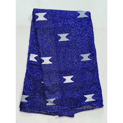 African Fabric/ Woven, Embroidered Kente - Blue, Silver “Naa”, 2 Yards