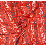 African Print, Chiffon Fabric - Red, White, Gray "Sumayya", ~2 Yards