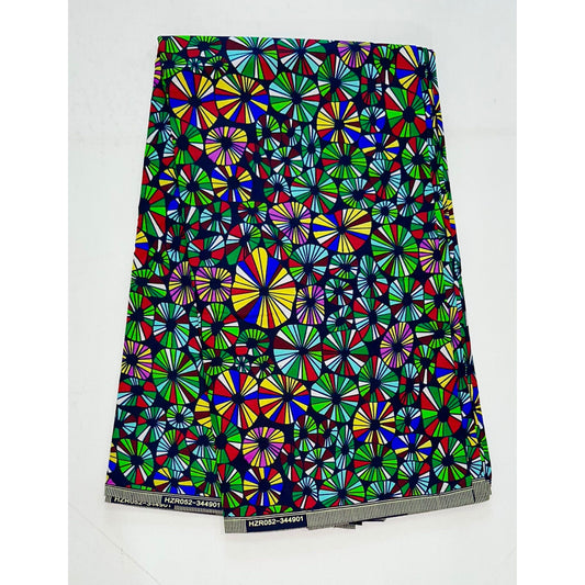 African Print Fabric - Green, Blue, Purple, Red ‘Maitama Wheelie’, Yard or Wholesale