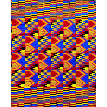 African Print Fabric/ Ankara - Blue, Orange, Red 'Shakirat' Kente, YARD or WHOLESALE