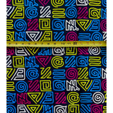 African Print Fabric/ Ankara - Navy, Blue, Magenta, Yellow 'Message from Foumban', YARD or WHOLESALE